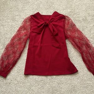 Tie neck lace panel blouse
